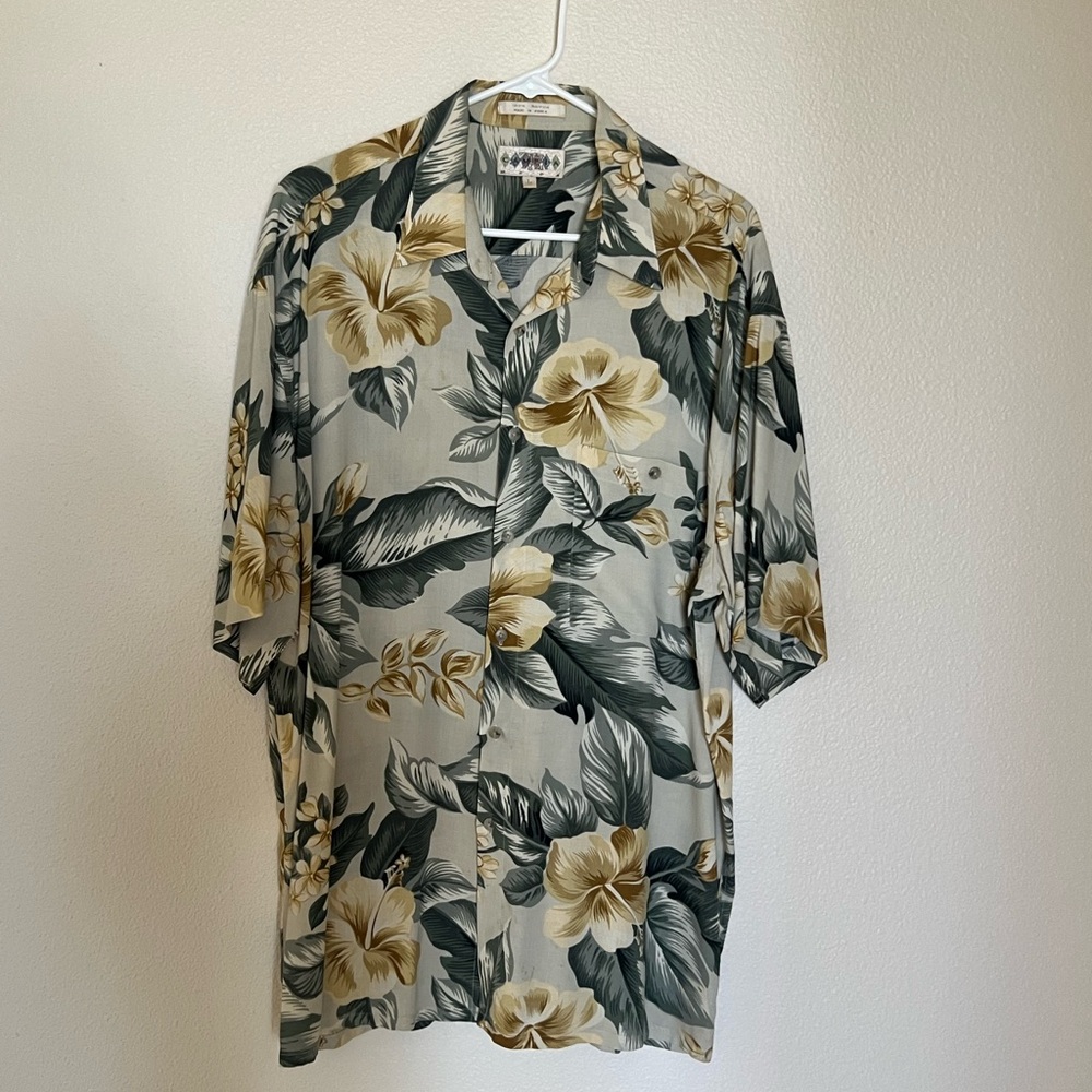 Campia Moda Hawaiian Men’s Short Sleeve Button Down Multi Color Green Shirt Sz L